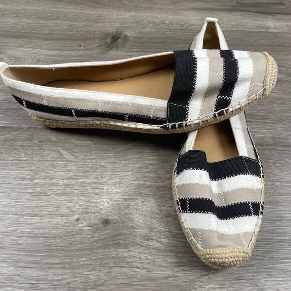 Adrienne Vittadini Women's Size 7.5M Black/Tan/White Stripe Slip on Casual Flats - Picture 1 of 12